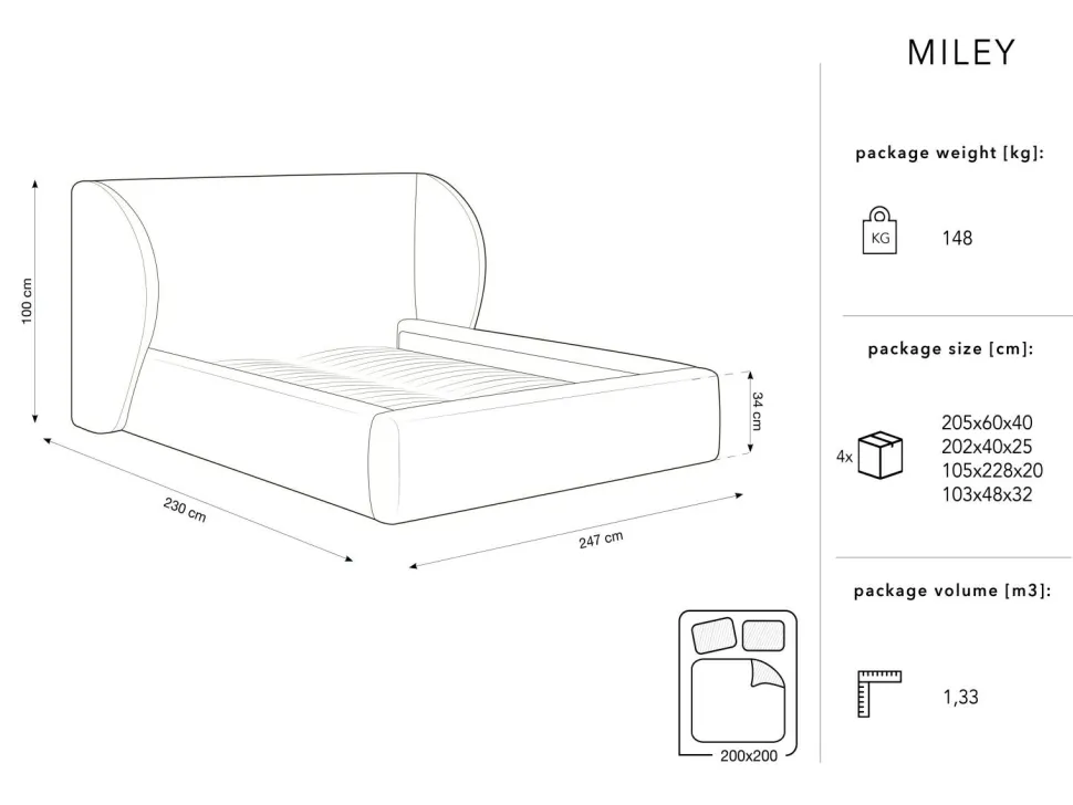 Łóżko Miley II Black Chenille 200x200