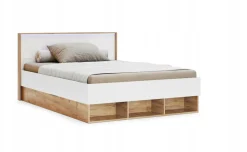 Łóżko Tissa z oświetleniem LED 140x200cm dąb craft/ biały połysk