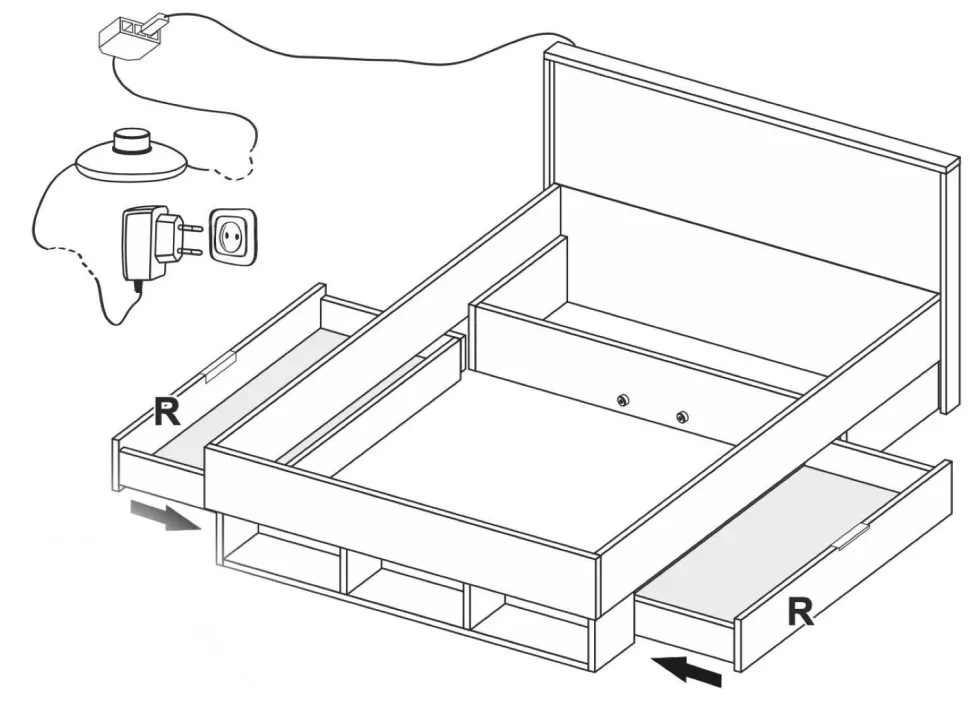 Łóżko Tissa z oświetleniem LED 120x200cm dąb craft/ biały połysk