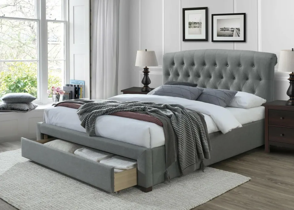 Łóżko Vanti 160 cm z szufladami popielaty