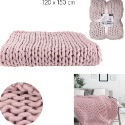 Koc Chunky gruby różowy dzianinowy