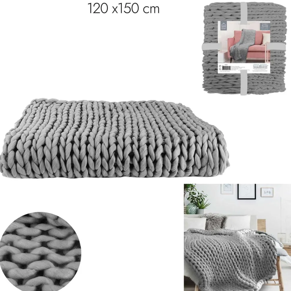 Koc Chunky gruby szary dzianinowy