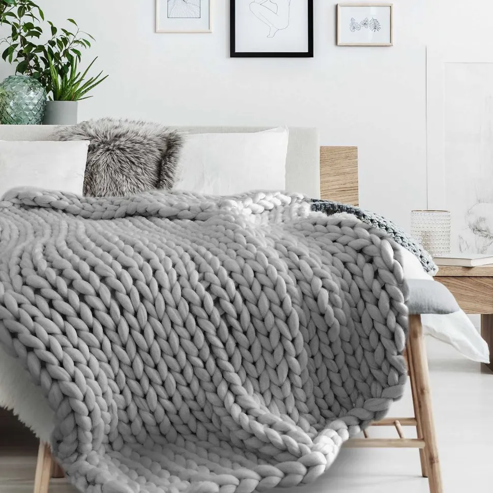 Koc Chunky gruby szary dzianinowy