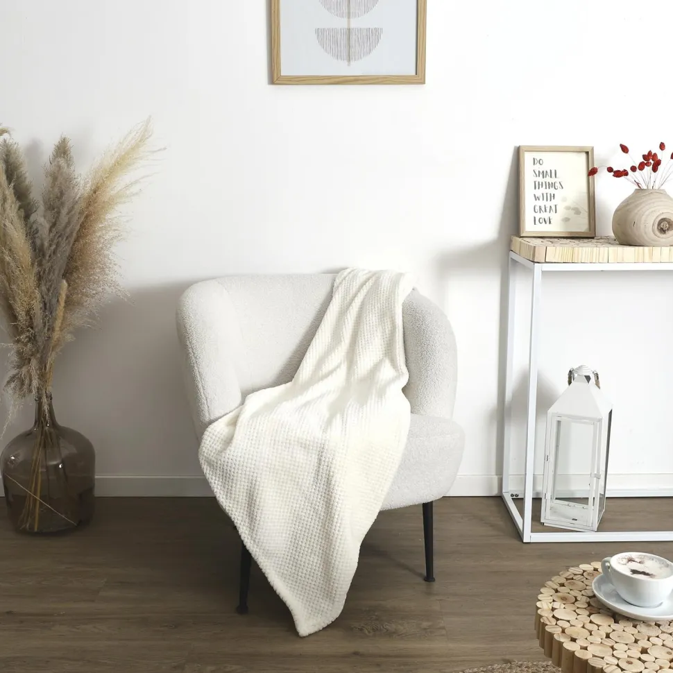 Koc/ Pled Honeycomb kremowy 120x150cm