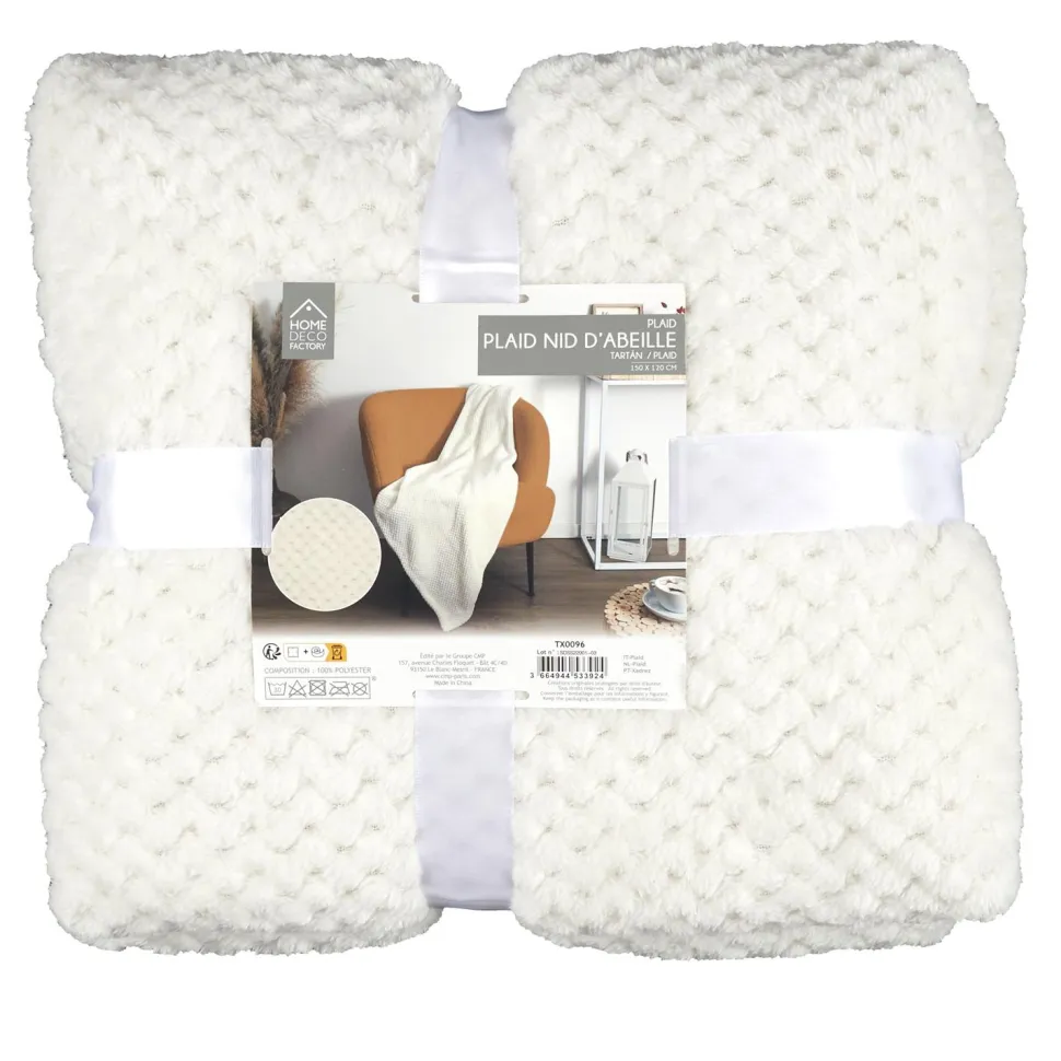 Koc/ Pled Honeycomb kremowy 120x150cm