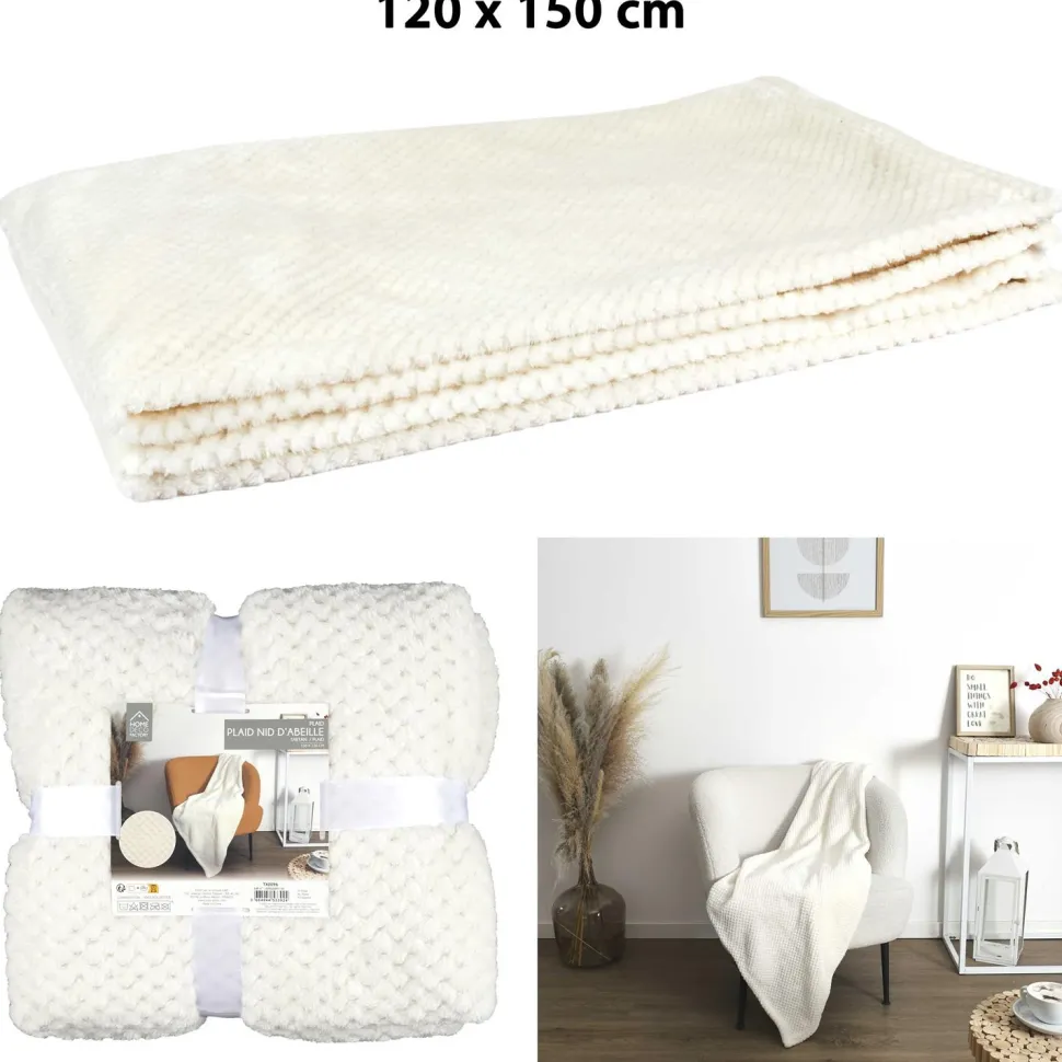 Koc/ Pled Honeycomb kremowy 120x150cm