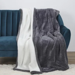 Koc Sherpa szary 180x220cm gruby          pikowany