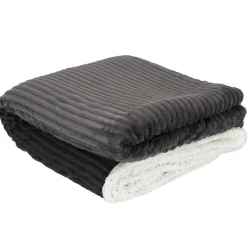 Koc Sherpa szary 180x220cm prążkowany