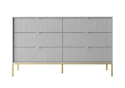 Komoda Delicious 6 szuflad ryflowana szara/ złote nogi