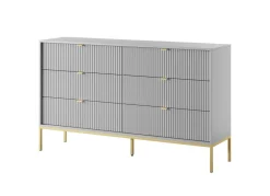 Komoda Delicious 6 szuflad ryflowana szara/ złote nogi