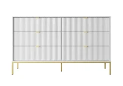 Komoda Delicious 6 szuflad ryflowana biała/złote nogi