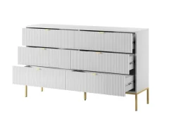Komoda Delicious 6 szuflad ryflowana biała/złote nogi