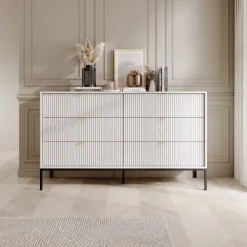 Komoda Delicious 6 szuflad ryflowana biała