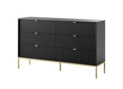 Komoda Delicious 6 szuflad ryflowana czarna/złote nogi