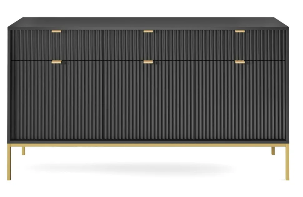 Komoda Delicious duża ryflowana czarna/ złote nogi