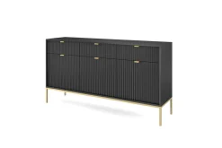 Komoda Delicious duża ryflowana czarna/ złote nogi