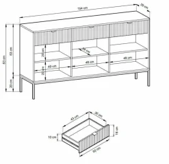 Komoda Delicious duża ryflowana czarna/ złote nogi