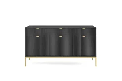 Komoda Delicious duża ryflowana czarna/ złote nogi