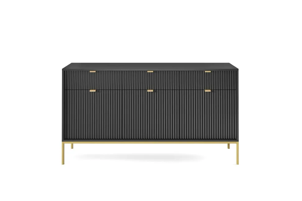 Komoda Delicious duża ryflowana czarna/ złote nogi