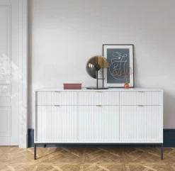 Komoda Delicious duża ryflowana biała/ złote nogi