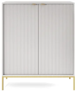 Komoda Delicious wysoka ryflowana szara złote nogi