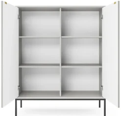 Komoda Delicious wysoka ryflowana szara złote nogi