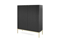 Komoda Delicious wysoka ryflowana czarna złote nogi