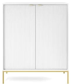 Komoda Delicious wysoka ryflowana biała złote nogi