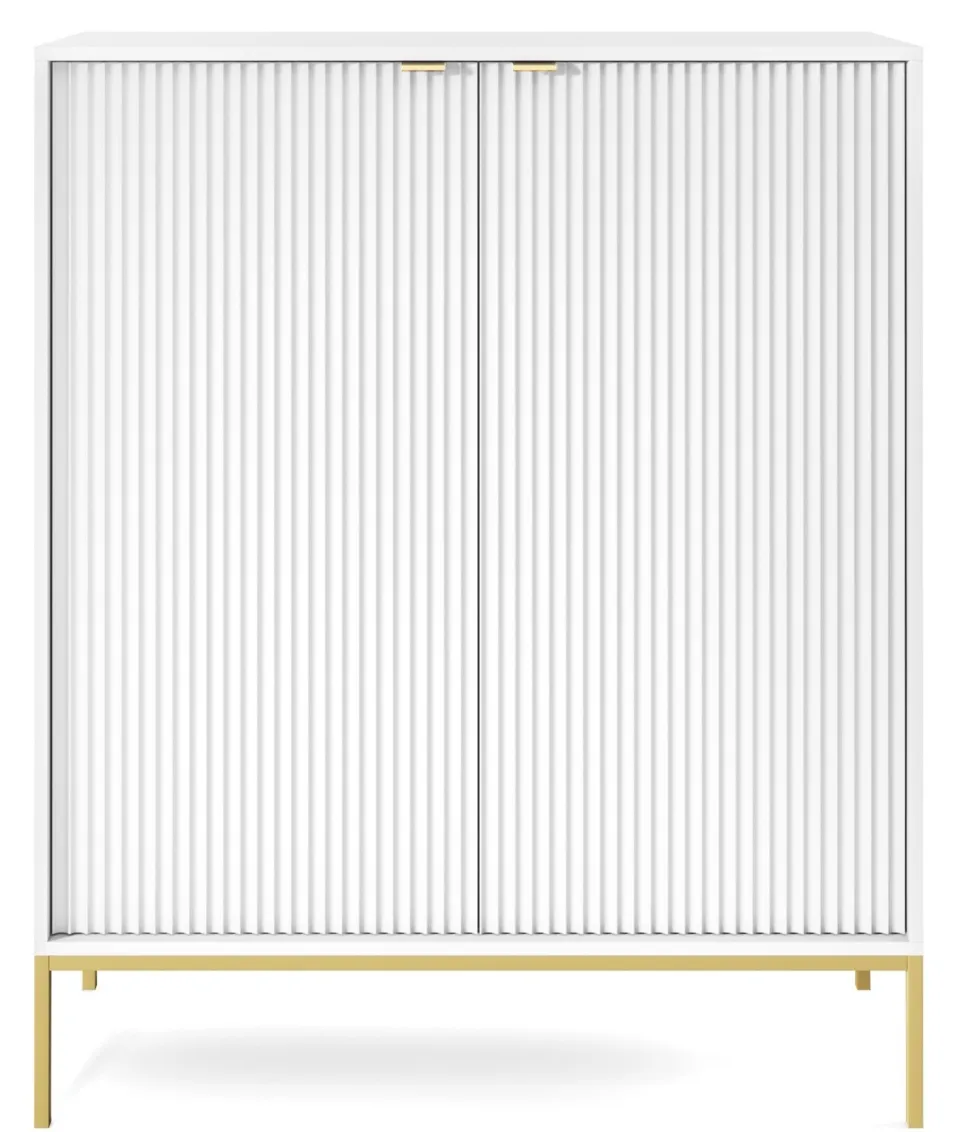 Komoda Delicious wysoka ryflowana biała złote nogi