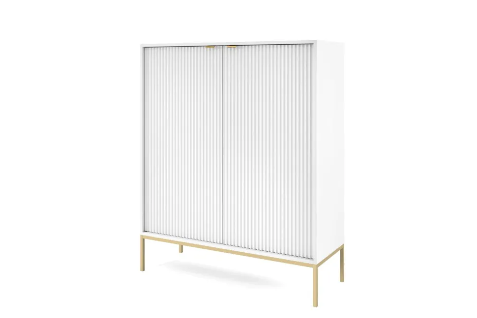Komoda Delicious wysoka ryflowana biała złote nogi