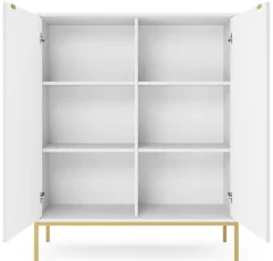 Komoda Delicious wysoka ryflowana biała złote nogi