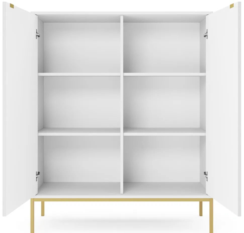 Komoda Delicious wysoka ryflowana biała złote nogi