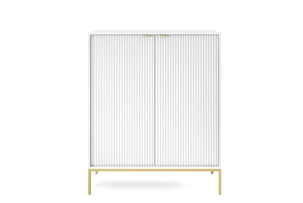 Komoda Delicious wysoka ryflowana biała złote nogi