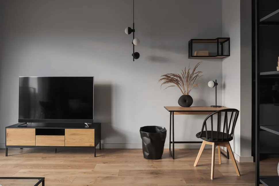 Komoda Seaford TV czarna dąb naturalny