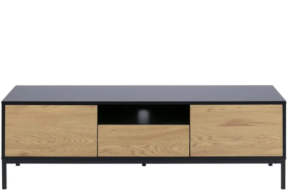 Komoda Seaford TV czarna dąb naturalny