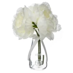 Kompozycja 3 sztucznych piwonii w szklanym wazonie biały