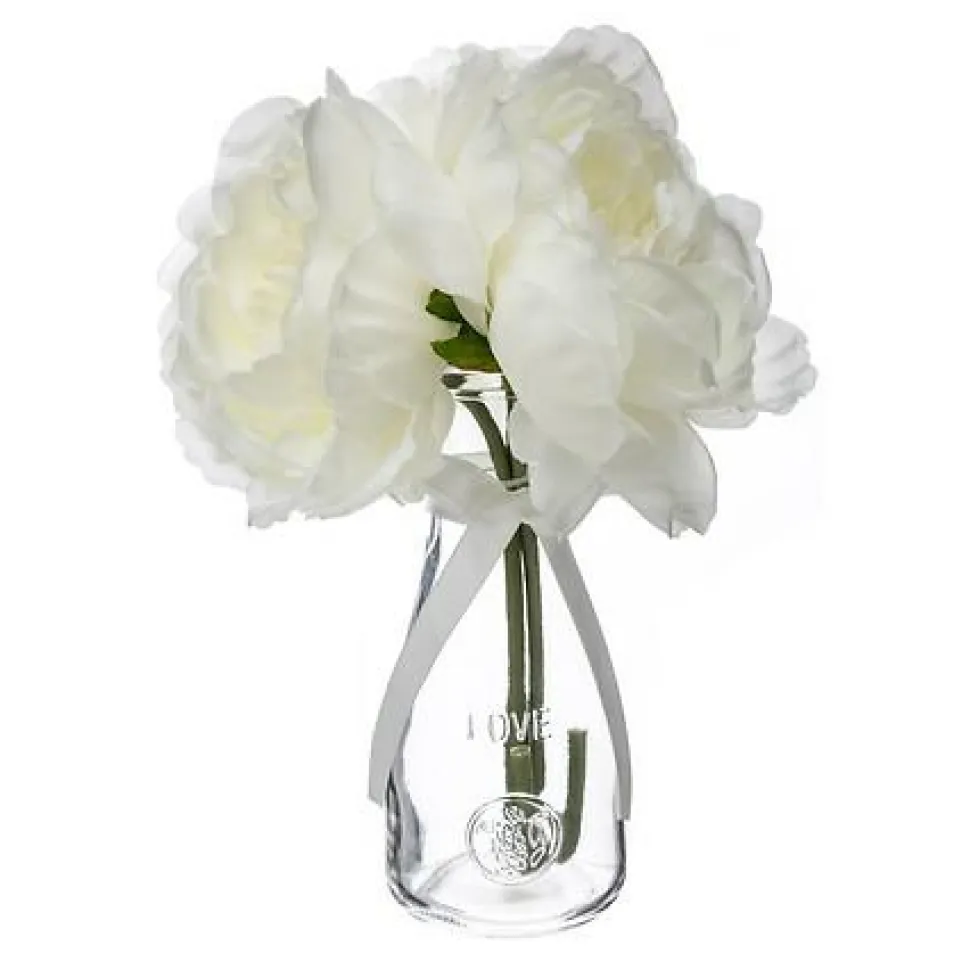 Kompozycja 3 sztucznych piwonii w szklanym wazonie biały
