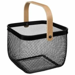 Kosz Mayaj czarny metalowy z drewnianą rączką