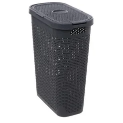 Kosz na pranie wąski 40 l rattan          syntetyczny szary ciemny