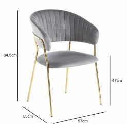 Krzesło Glamour velvet szare/ złote nogi