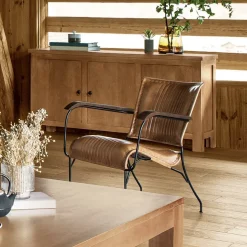 Krzesło Hoper z podłokietnikami skóra  cognac