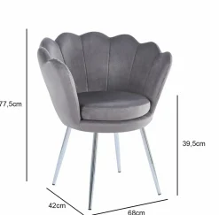Krzesło muszelka Fiona VIC szary/nogi srebrne