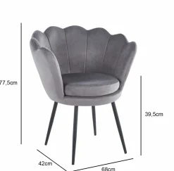 Krzesło muszelka Fiona VIC szary/nogi czarne