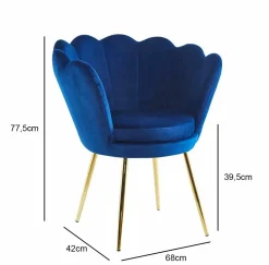 Krzesło muszelka Fiona VIC niebieski/nogi złote
