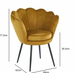 Krzesło muszelka Fiona VIC musztardowy/czarne nogi