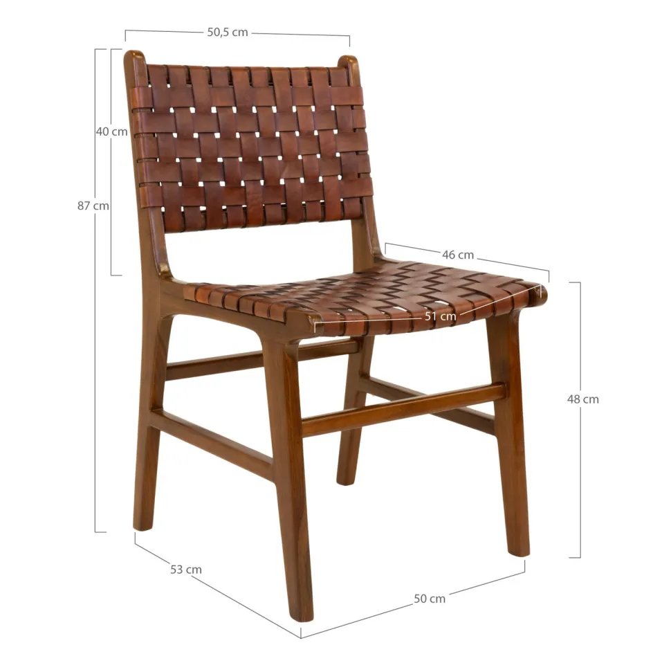 Krzesło Perugia plecione skóra brązowa