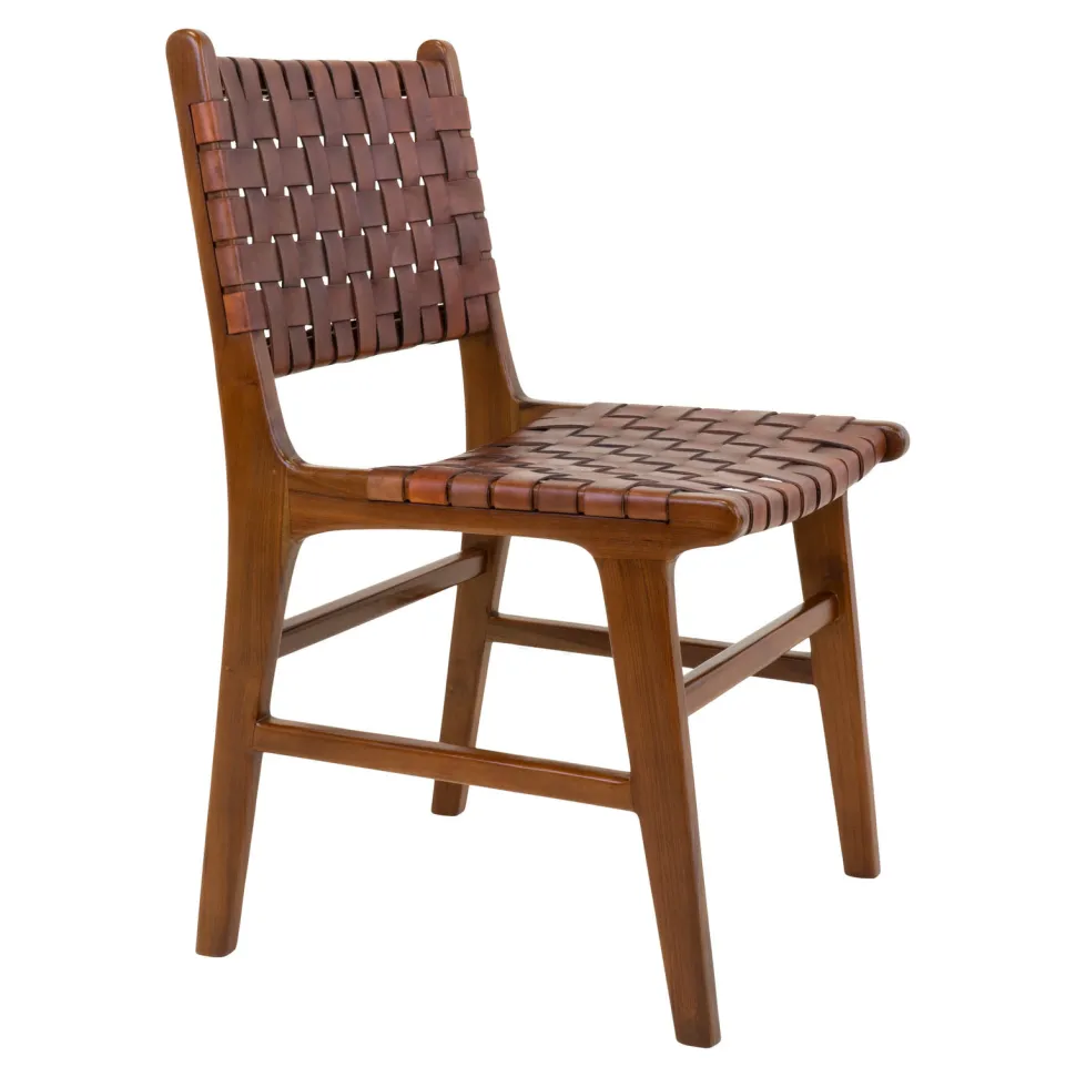 Krzesło Perugia plecione skóra brązowa