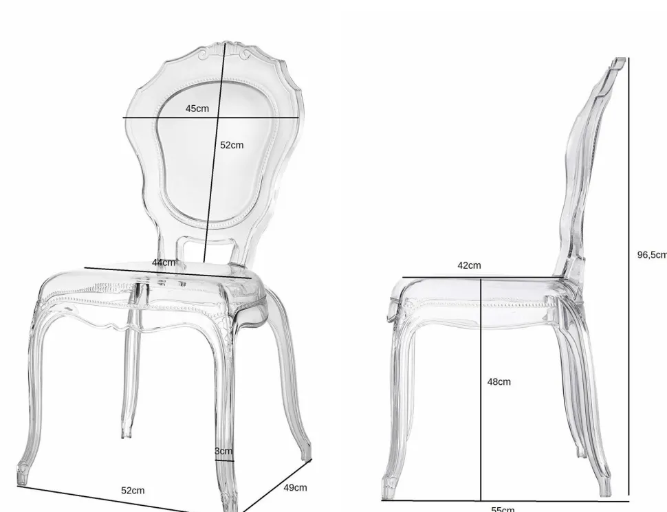 Krzesło transparentne Queen z tworzywa