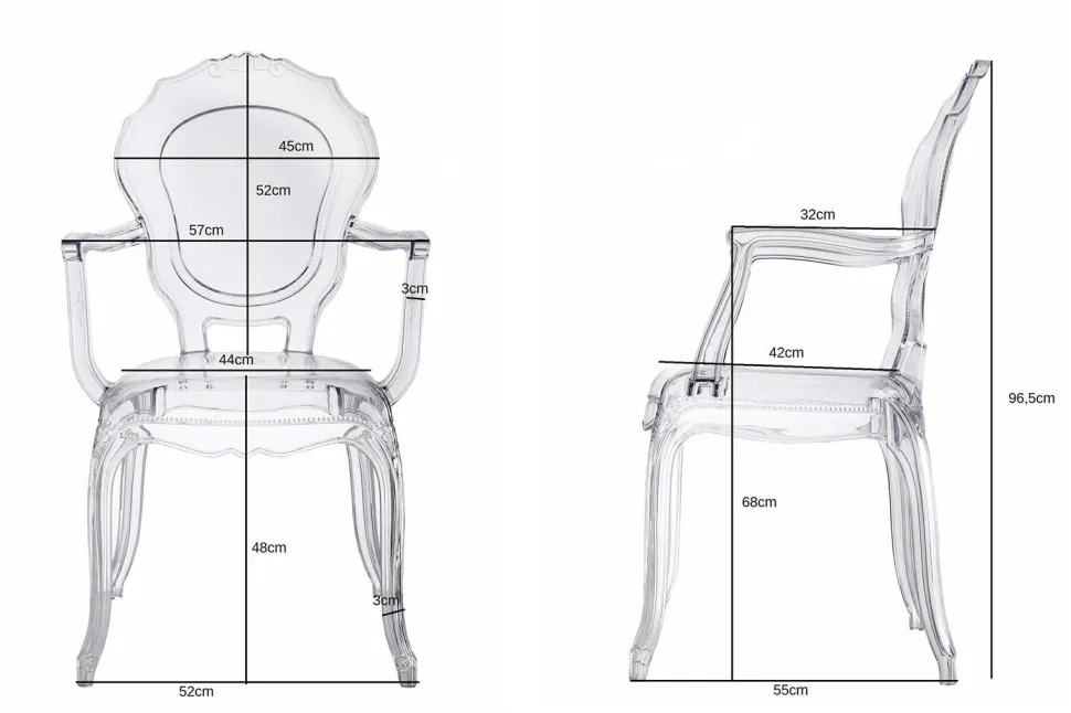 Krzesło transparentne Queen Arm z tworzywa