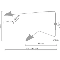 Lampa ścienna CRANE-2W czarna 175 cm